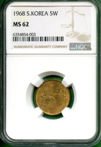 KOREA 1968 5 WON NGC MS 62 BRONZE - Picture 1 of 2