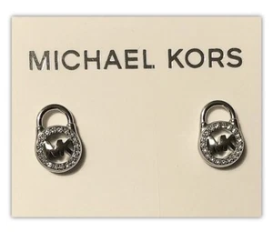 NEW MICHAEL KORS SILVER-TONE PADLOCK STYLE PAVE' EARRINGS MKJ7411040 MSRP $95.00 - Picture 1 of 5
