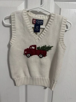 Chaps Boys Size 24 Mo. Ivory Holiday Sweater Vest Red Truck With Tree NWOT - Image 1 of 3