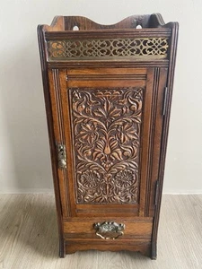 Oak Smokers Cabinet ornate Antique Wall Mounted With Key Pipe Cabinet Carved - Picture 1 of 17