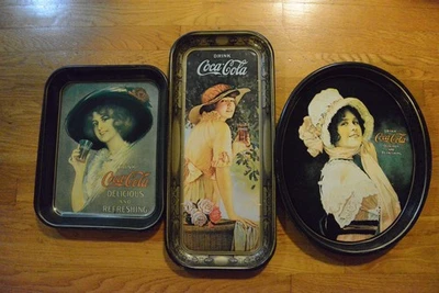 Vintage Coca Cola Serving Trays Decorative Metal Lot Of 3 Pieces VTG Coke Merch - Image 1 of 4