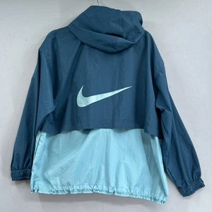 Vintage Nike Jacket Youth XL Blue 1/2 Zip Hooded Windbreakr Swoosh 90s Y2K Retro - Picture 1 of 17