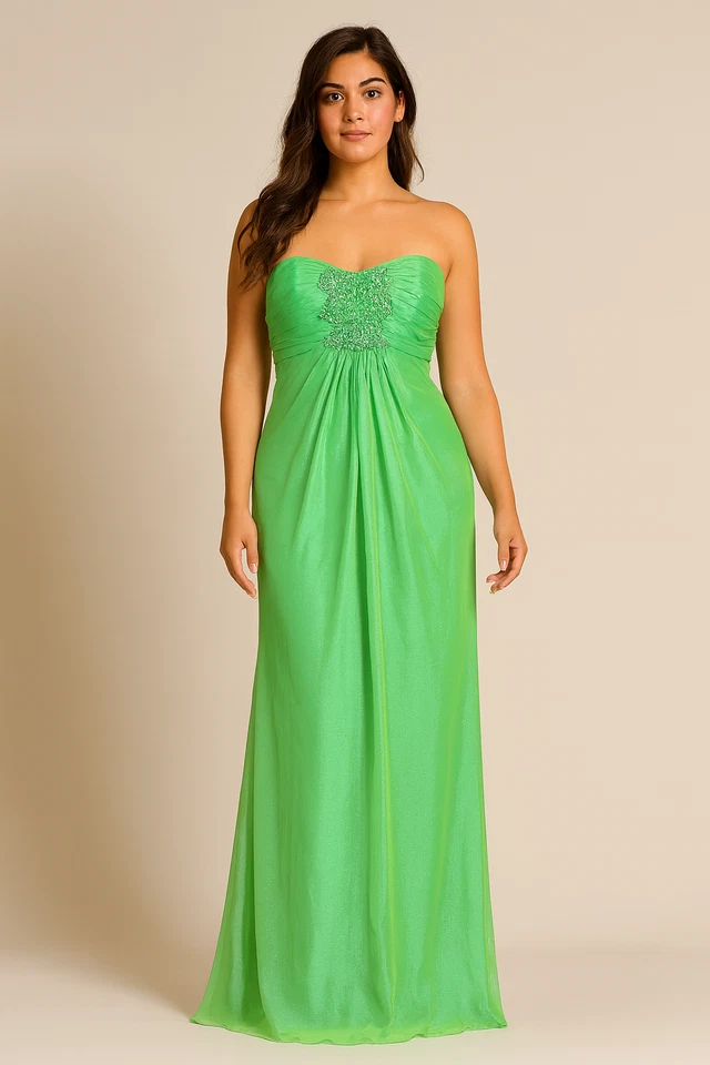 Vestido verde LM Mignon tamanho 6 sem alças seda chiffon enfeitado concurso de formatura $540 - Imagem 1 de 2
