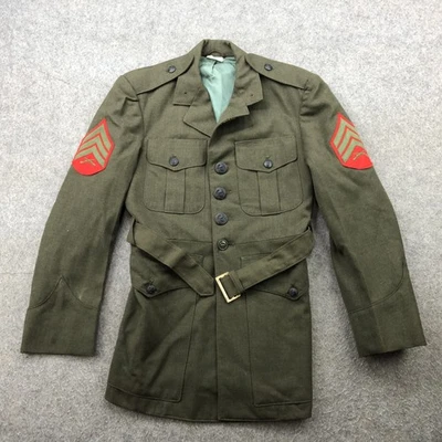 Vintage USMC Marine Corps Dress Green Jacket 35 XS Sergeant Chevron WWII Militar - Image 1 of 4