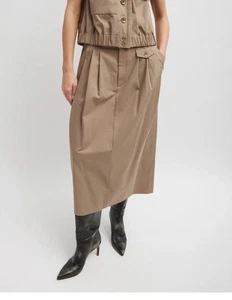 Tibi Bio Twill Triple Pleat Midi Skirt US 10 UK 14 Bnwt Colour Vintage Khaki - Picture 1 of 11