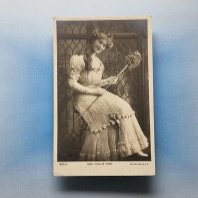 Edwardian Actress Postcard 1905 Real Photo Phyllis Dare Feather Duster Rotary - Image 1 of 2