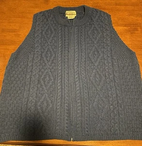 Aran Crafts maglia irlandese cardigan maglia cavo gilet lana merino taglia XXL nuovo blu - Foto 1 di 5