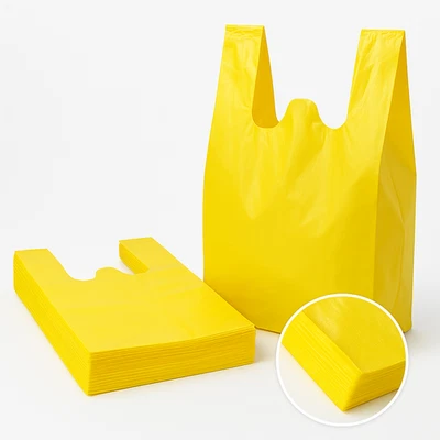 100 PZ SHOPPER SACCHETTI BUSTE PLASTICA GIALLE PER NEGOZIO 25 X 45 - Immagine 1 di 4