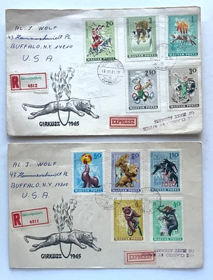 lote de 2 Hungary Circus FDC 1965 correo certificado - a Buffalo NY EE. UU. Especial D Foto 1 de 2