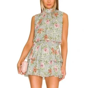Mini abito da donna nuovo con etichette Revolve Yumi Kim verde floreale bacio me a livelli L - Foto 1 di 12