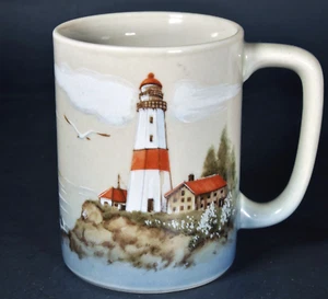 Vintage Otagiri 9oz Coffee Cup Mug Lighthouse Rocks Ocean Nautical Sailboats - Picture 1 of 5