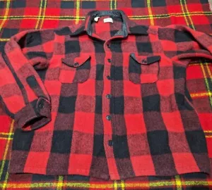 Vintage 50s 60s LL Bean Red Buffalo Plaid Mens Wool Hunting Shirt Jacket Sz XL - Picture 1 of 6