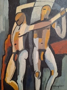 Keith VAUGHAN - Unframed Oil Painting on Board - Two figures in a Landscape - Picture 1 of 12