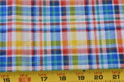 18" Long, Yellow Blue Green & Read Plaid Cotton Plisse, N4788 - Image 1 of 4