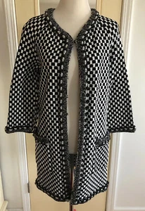 Vintage CHANEL Black/White Tweed Jacket with Metalic & Chain Embellished - 34 - Picture 1 of 12