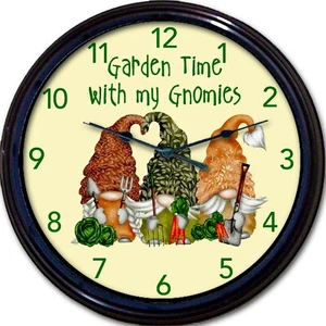 Gnome Wall Clock Garden Time With My Gnomies Wall Décor Unique Gift New 10" - Picture 1 of 1