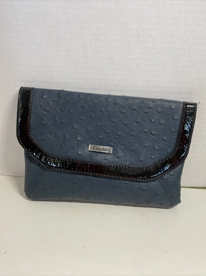 Grace Adele застежки - Tess - темно-страус конверт стиль Дамская сумка с ремнем PreOwn - Изображение 1 из 4