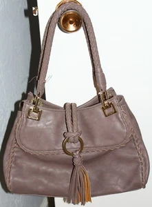 Big Buddha women's grey leather Purse Handbag zipper 6 pockets gold metal trim - Bild 1 von 6