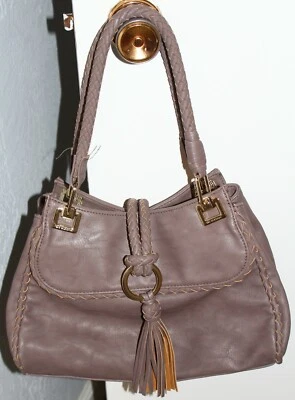  Big Buddha Mujer Gris Cuero Cartera Bolso de Mano Cremallera 6 Bolsillos Oro Metal Ribete Foto 1 de 4