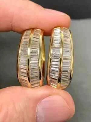 2Ct Baguette Cut Lab Created Diamond Hoop Womens Earrings 14K Yellow Gold Plated - Image 1 of 4