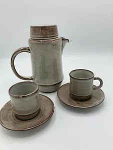 Vintage Creigiau Studio Pottery Wales Coffee/Tea Pot 2 Cups & Saucer Set - Picture 1 of 13