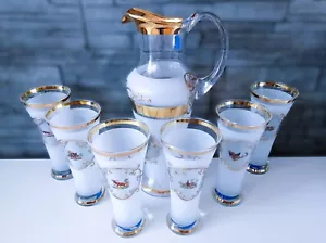 Tschechische Böhmen Kristallglas - Wasser, Weinweiß gefasst verziert Gold und Bilder - Bild 1 von 7