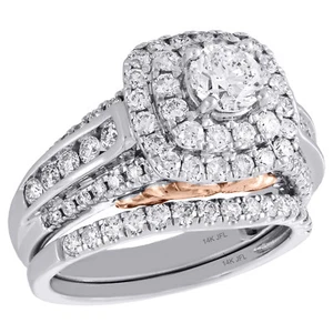 14K White Gold Solitaire Diamond Bridal Set Engagement Ring + Wedding Band 2 Ct. - Picture 1 of 6