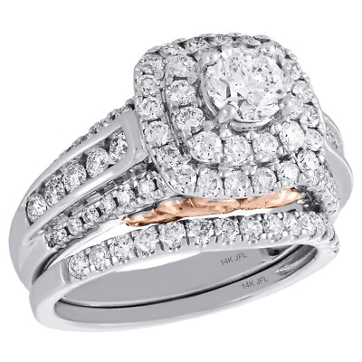 14K White Gold Solitaire Diamond Bridal Set Engagement Ring + Wedding Band 2 Ct. - Image 1 of 4