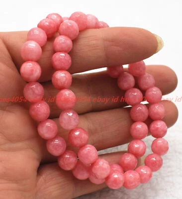 Brazalete de cuentas redondas de piedras preciosas de rodocrosita rosa facetada natural de 8 mm de 7,5 pulgadas 2 piezas Foto 1 de 4
