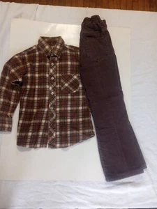 Vintage Kinder Größe 6 Montgomery Wards Baumwolle Flanell Outfit Corterouy Hose - Bild 1 von 12