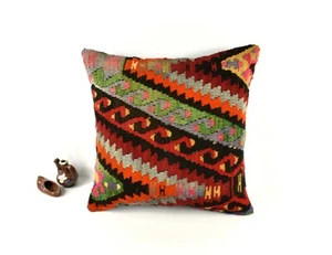 18x18 Kilim Pillow Cover Handknotten Vintage Pillow Oushak Kilim Pillow A2856 - Picture 1 of 4