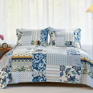 Queen Comforter Set for Bed - 100% Cotton Quilts Queen Size, Green, Sage Bedspre - Picture 1 of 6