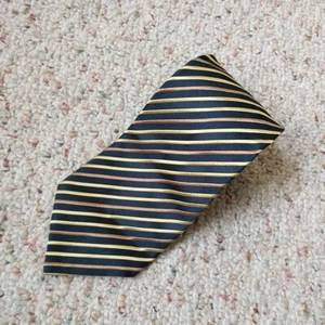 Charvet Necktie Tie Navy Blue Gold Stripe Heringbone Silk Texture Made in France - Picture 1 of 8