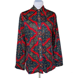 Vintage 70s AILEEN Shirt Button Up Nylon Long Sleeve Pointed Collar Paisley S/M - Picture 1 of 3