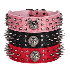 PU Leather Dog Collar Spiked Studded Rivet for Medium Large Dogs Bulldog Charm - Picture 1 of 17