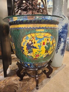 Vintage Chinese Porcelain Large Fishbowl Planter-22.5''D X 21''H - Picture 1 of 6