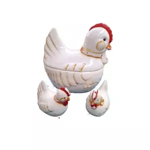 Vintage B & D Ceramic Chicken Cookie Jar & Shakers Cottage~Farmhouse~Kitchy Chic - Picture 1 of 22