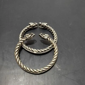 Chinesisches altes antikes tibetisches Silber exquisites Armband mit Drachenkopföffnung - Bild 1 von 8