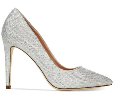 Bomba de tacón alto punta puntiaguda 4,3 pulgadas Agrirewiel plateada EE. UU. 11 (88) Foto 1 de 4