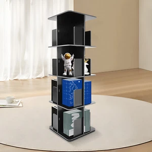 4 Tier Black 360° Rotating Bookshelf Small Corner Bookcase Standing Bookcase - Picture 1 of 21