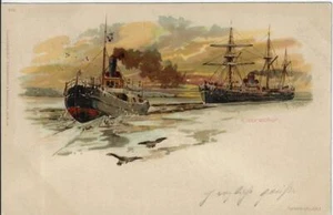 1898 Early German Hold To Light Postcard Ships in Arctic Ocean by F. Nath - Picture 1 of 2