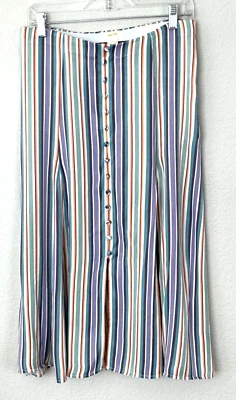 MAEVE ANTROPOLOGIE Freya Striped Midi A-Line Skirt Wms Sz 10 Faux Button EUC - Image 1 of 4