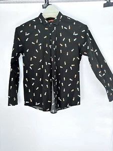 Tori Richard Hemd Herren L Schwarz Ananas All Over Print Knopfleiste Kurzarm - Bild 1 von 7