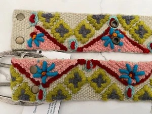 Jenny Krauss Boho Floral Embroidery Wool Belt Handmade Peru S Silver Buckle - Picture 1 of 23
