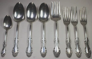 Antique Wm Rogers "Carlton" Meat Fork, Spoons, Forks Silver Plate 8 pcs - Picture 1 of 14
