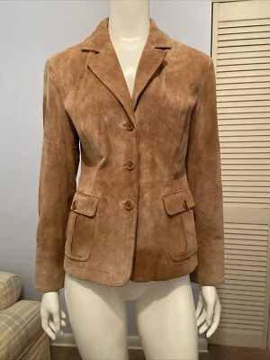 Abrigo Chaqueta De Colección Marrón Gamuza Cuero Genuino por Marshall Fields Bolsillos Forrados XS Foto 1 de 4