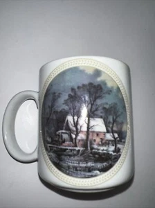 Vintage 1992 Currier and Ives Winter in the Country The Grist Mill Mug - Picture 1 of 4
