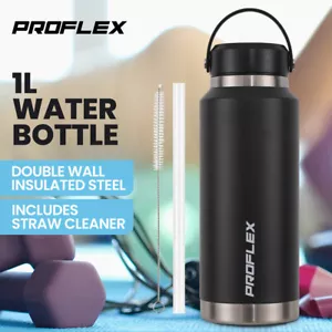 PROFLEX 1L Double Wall Insulated Stainless Steel Water Bottle Drink Jug Black - Picture 1 of 11
