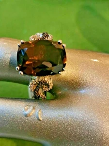 HUGE 14cts SMOKEY QUARTZ Sterling Silver Cocktail RING SIZE UK N-O USA 7 - Picture 1 of 11