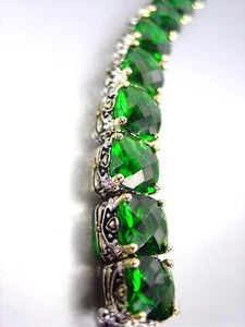 STUNNING Designer Silver Gold Plated Balinese Royal Green Crystals Bracelet - Picture 1 of 4
